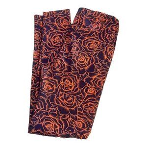 Lularoe Navy Blue Orange Beauty & the Beast Roses Leggings Size O/S EUC #5011
